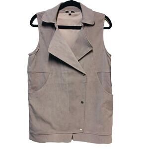 Remixmess Medium Vest Sleeveless Top Faux Suede Draped Open‎ Front Gray
